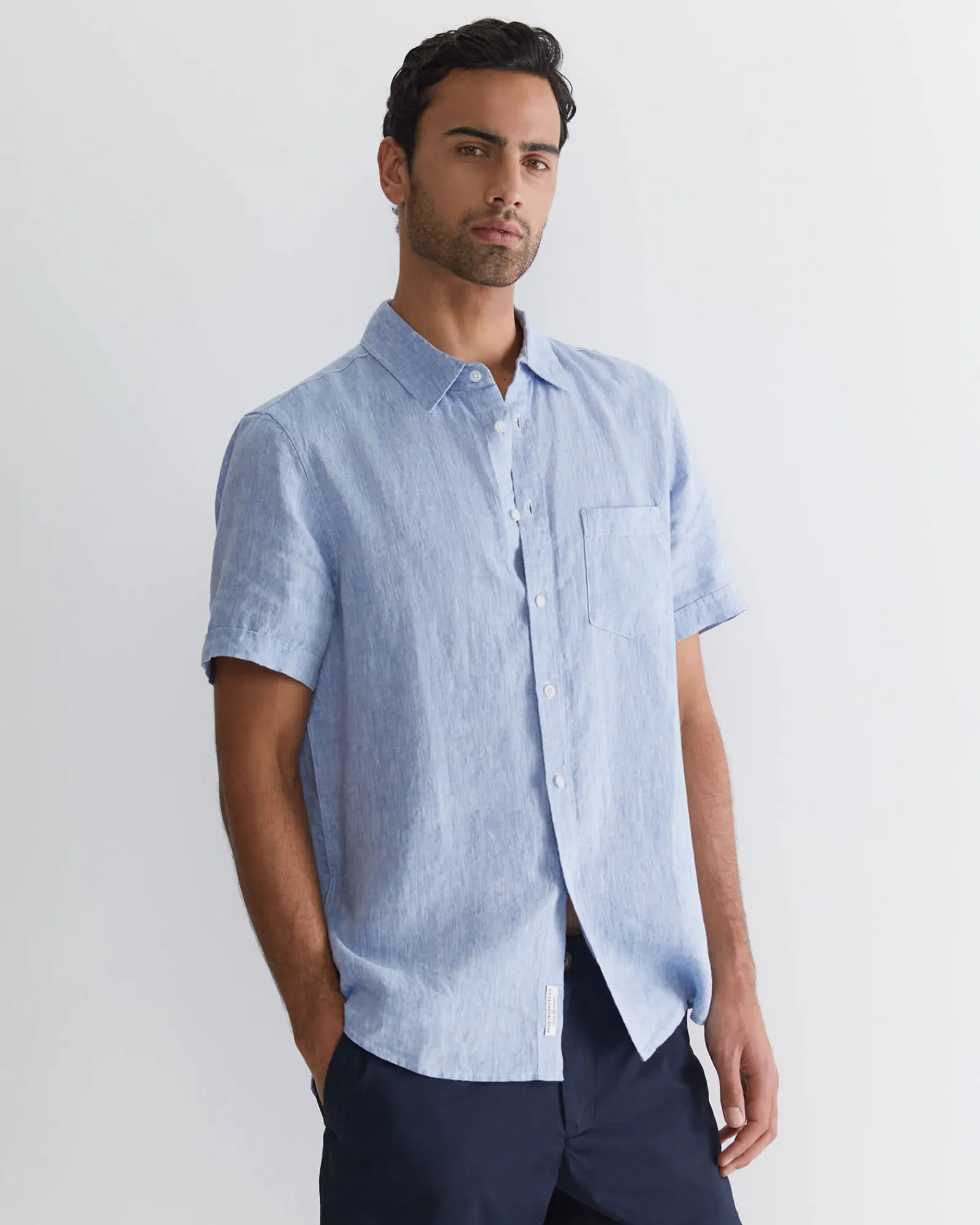 Sale Sportscraft Short Sleeve Linen Shirt in Chambray