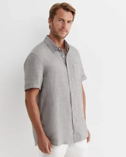 Discount Sportscraft Short Sleeve Linen Shirt in Grey