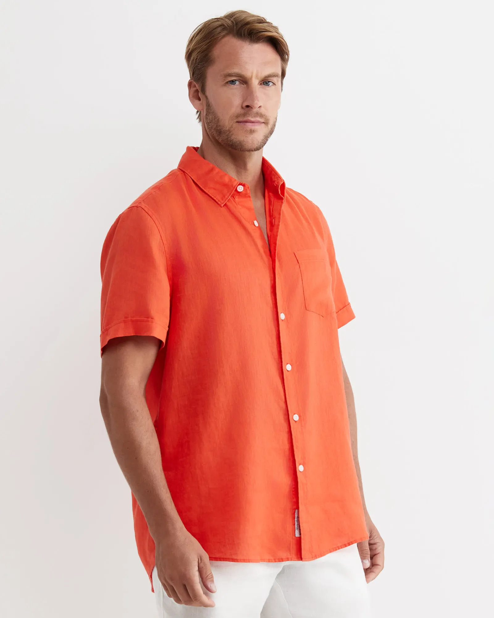 Outlet Sportscraft Short Sleeve Linen Shirt in Tangerine
