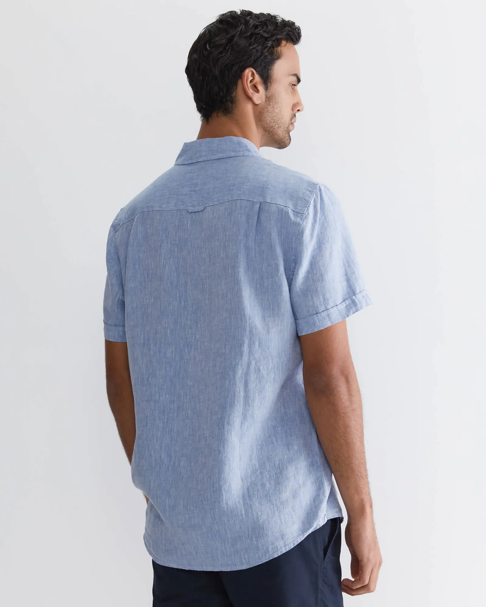 Sale Sportscraft Short Sleeve Linen Shirt in Chambray
