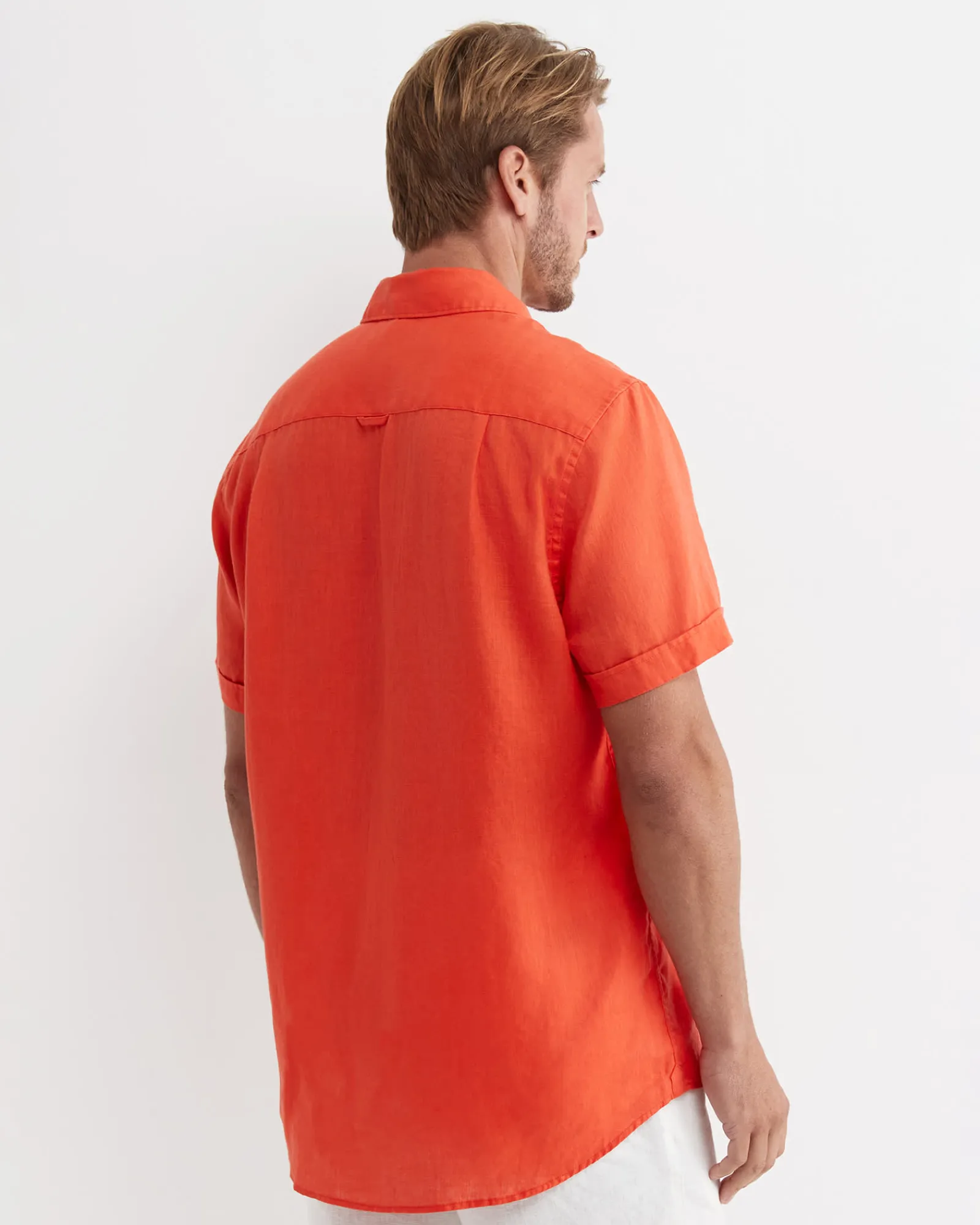 Outlet Sportscraft Short Sleeve Linen Shirt in Tangerine