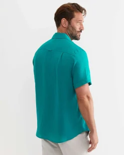 Online Sportscraft Short Sleeve Linen Shirt in Seagreen
