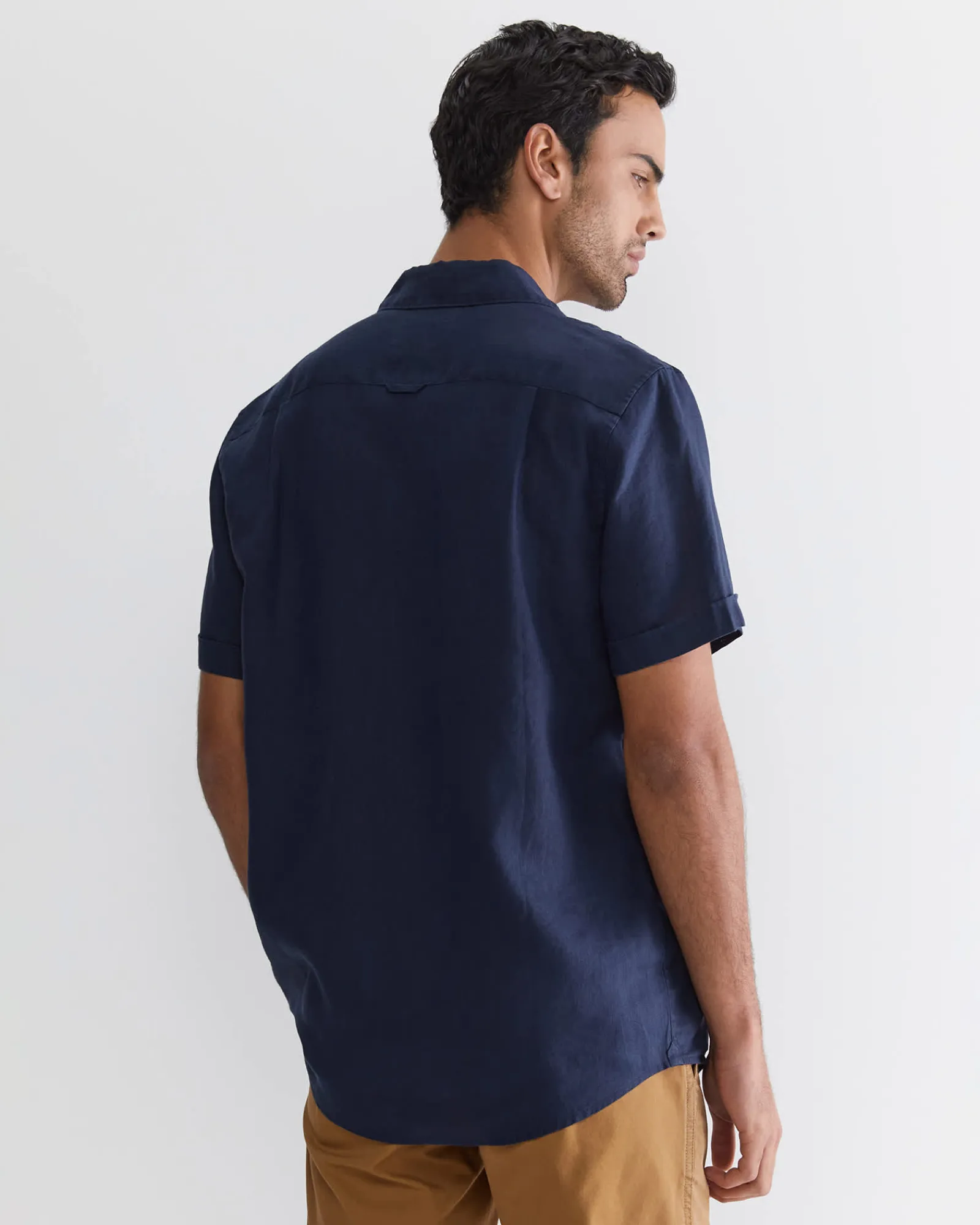 Sale Sportscraft Short Sleeve Linen Shirt in Navy