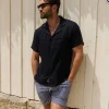 Best Sportscraft Short Sleeve Stanton Linen Shirt in Navy