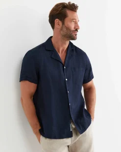 Best Sportscraft Short Sleeve Stanton Linen Shirt in Navy