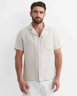 New Sportscraft Short Sleeve Stanton Linen Shirt in Natural