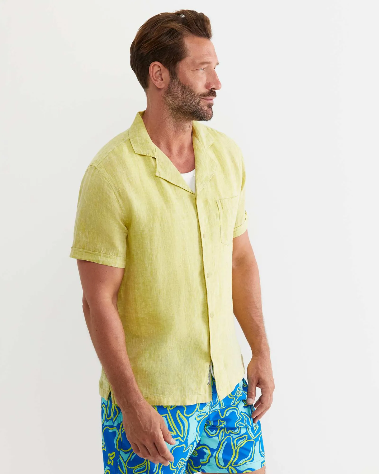 Online Sportscraft Short Sleeve Stanton Linen Shirt in Lime