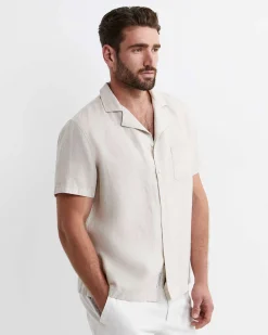 New Sportscraft Short Sleeve Stanton Linen Shirt in Natural