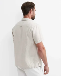 New Sportscraft Short Sleeve Stanton Linen Shirt in Natural