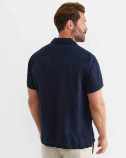 Best Sportscraft Short Sleeve Stanton Linen Shirt in Navy