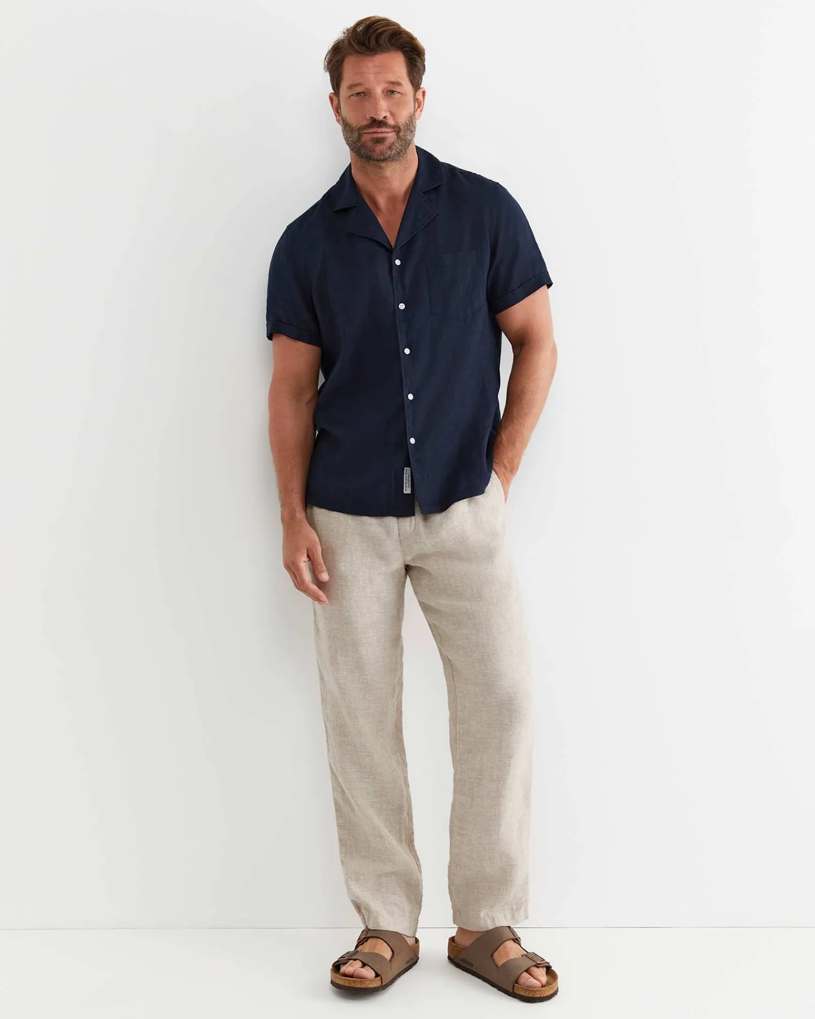 Best Sportscraft Short Sleeve Stanton Linen Shirt in Navy
