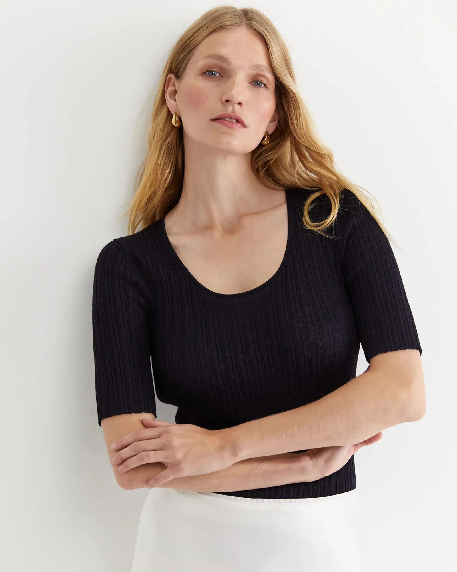 Discount Sportscraft Sparkling Rib Knit Tee in Navy