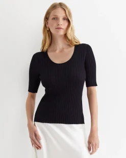 Discount Sportscraft Sparkling Rib Knit Tee in Navy