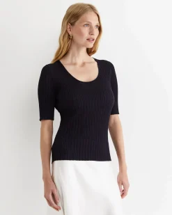Discount Sportscraft Sparkling Rib Knit Tee in Navy