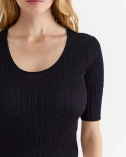 Discount Sportscraft Sparkling Rib Knit Tee in Navy