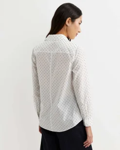 Discount Sportscraft Spot Long Sleeve Lily Voile Shirt in Whitenavy White/navy
