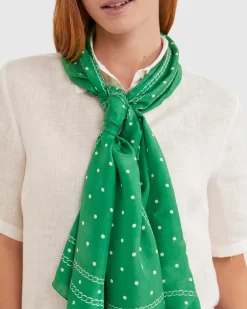 Fashion Sportscraft Spot Silk Scarf in Green