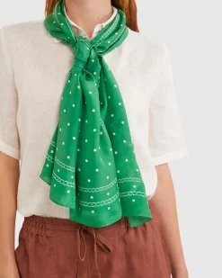 Fashion Sportscraft Spot Silk Scarf in Green
