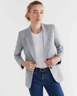 New Sportscraft Stina Check Blazer in Navywhite Navy/white