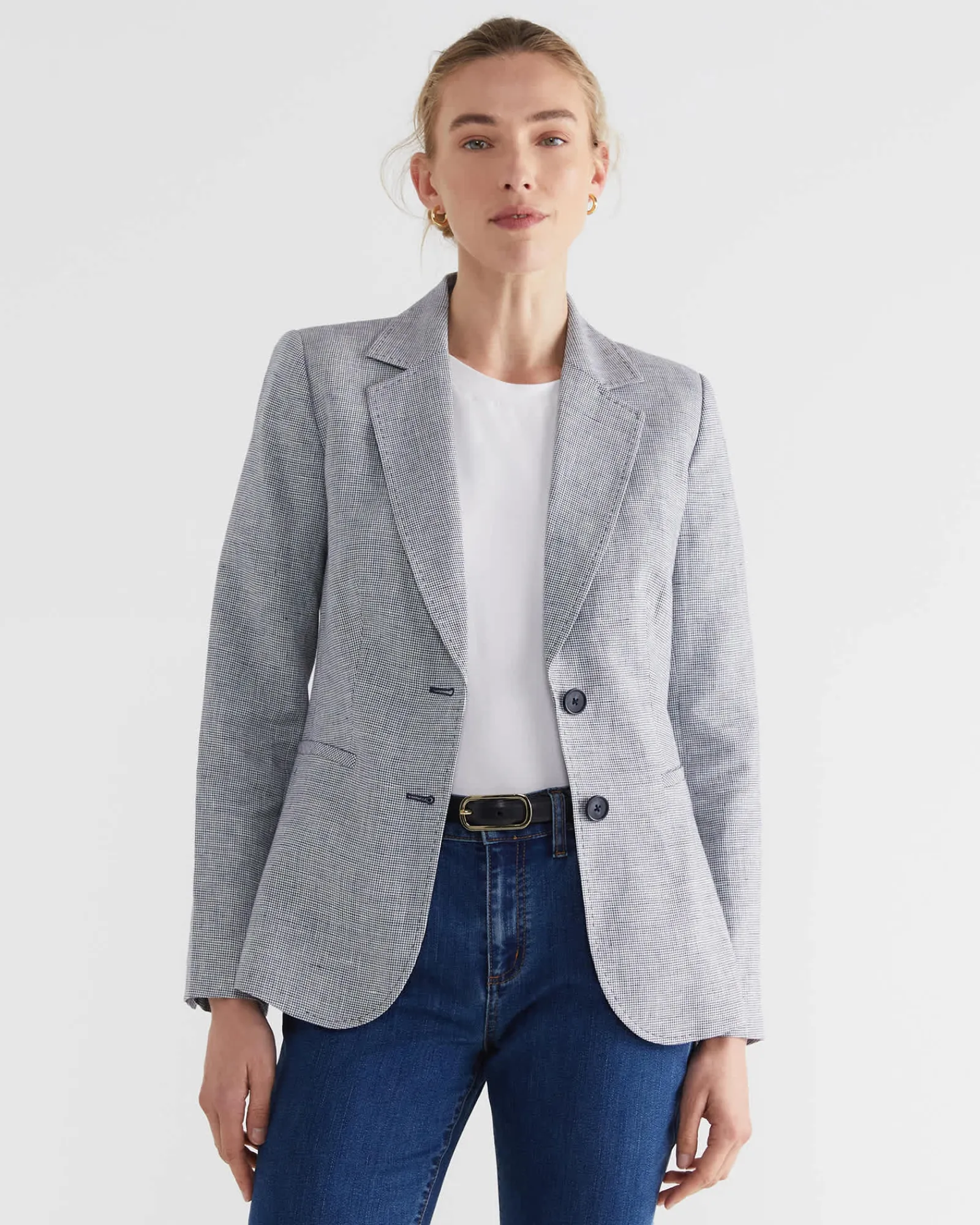 New Sportscraft Stina Check Blazer in Navywhite Navy/white