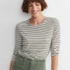 Clearance Sportscraft Stripe Lurex Long Sleeve Magic Tee in Whitekhaki White/khaki