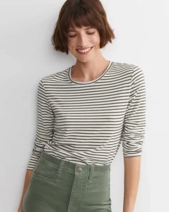 Clearance Sportscraft Stripe Lurex Long Sleeve Magic Tee in Whitekhaki White/khaki