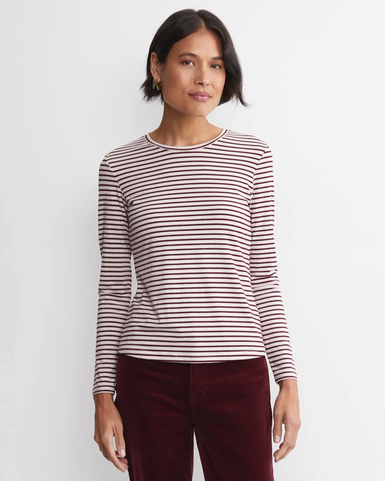 Fashion Sportscraft Stripe Lurex Long Sleeve Magic Tee in Wine