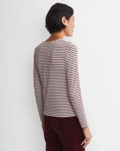 Fashion Sportscraft Stripe Lurex Long Sleeve Magic Tee in Wine