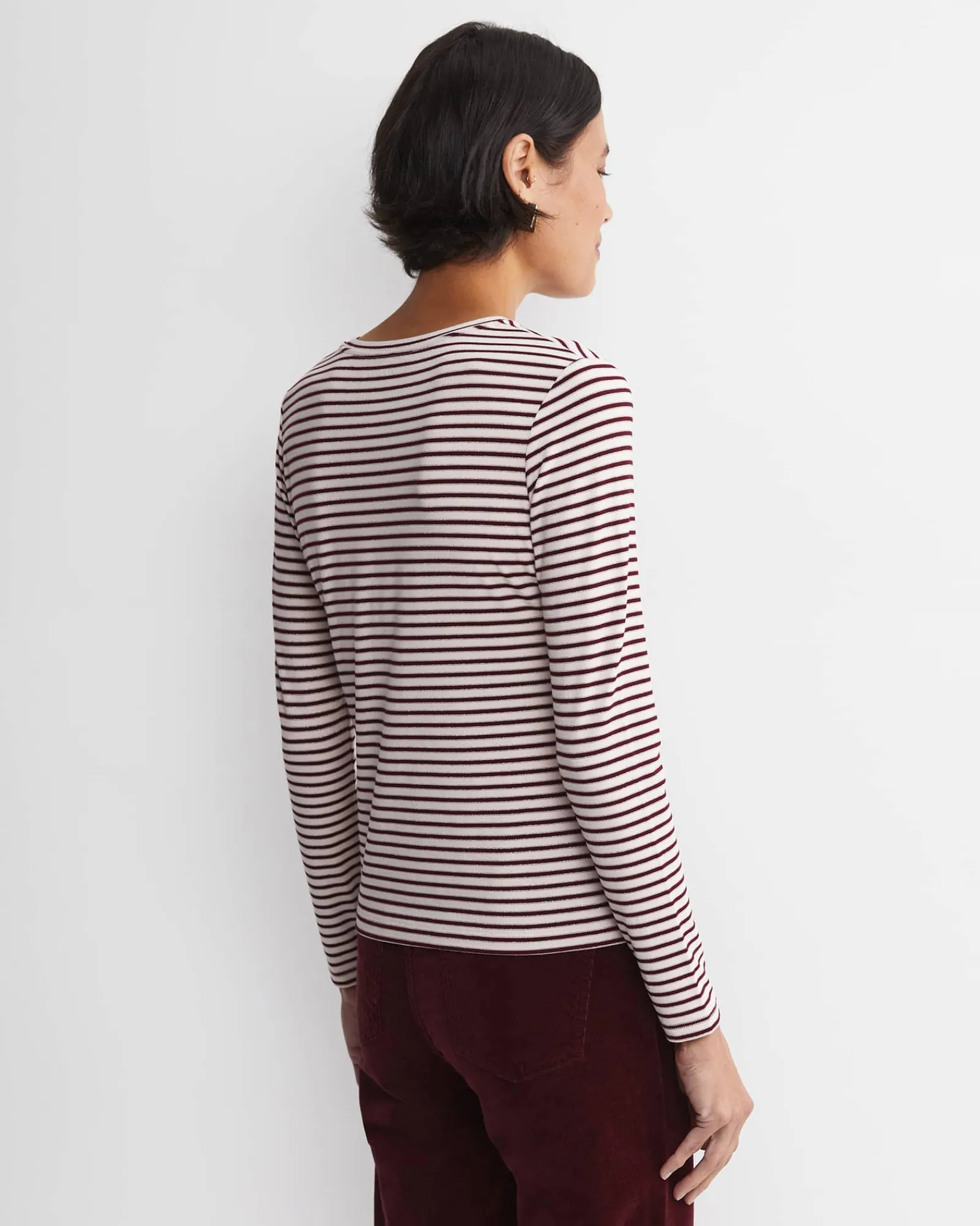 Fashion Sportscraft Stripe Lurex Long Sleeve Magic Tee in Wine