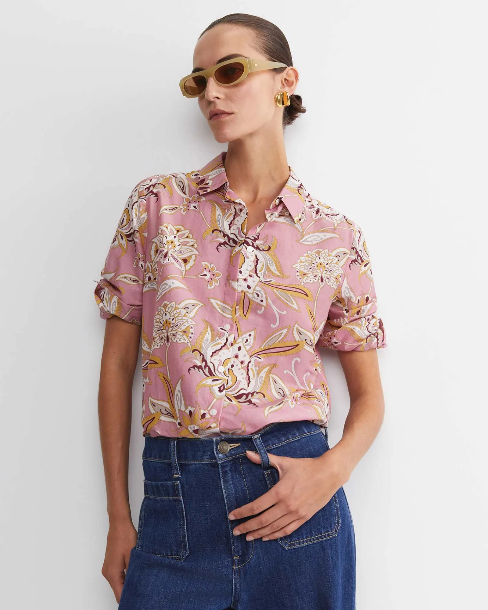 New Sportscraft Sue Paisley Long Sleeve Cotton Silk Shirt in Pink Multi PinkMulti