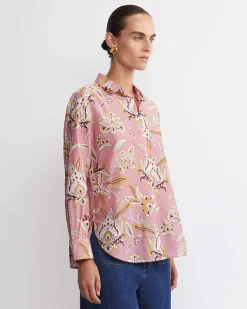 New Sportscraft Sue Paisley Long Sleeve Cotton Silk Shirt in Pink Multi PinkMulti