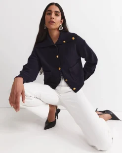 Sale Sportscraft Sunshine Collared Merino Cardigan in Navy