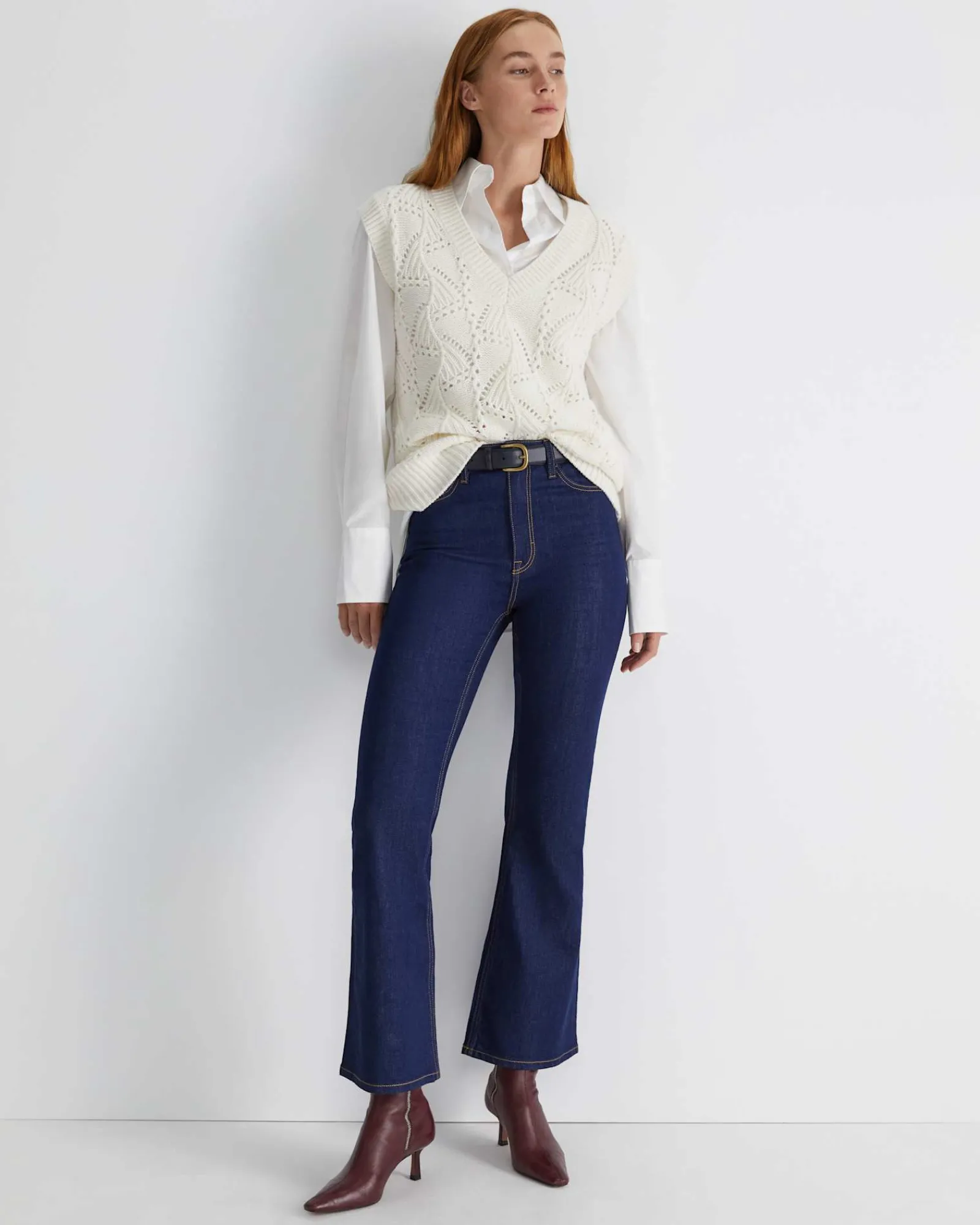 New Sportscraft Sunshine Open Knit Wool Vest in Winter White WinterWhite