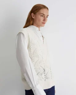 New Sportscraft Sunshine Open Knit Wool Vest in Winter White WinterWhite