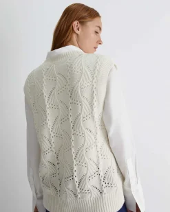 New Sportscraft Sunshine Open Knit Wool Vest in Winter White WinterWhite