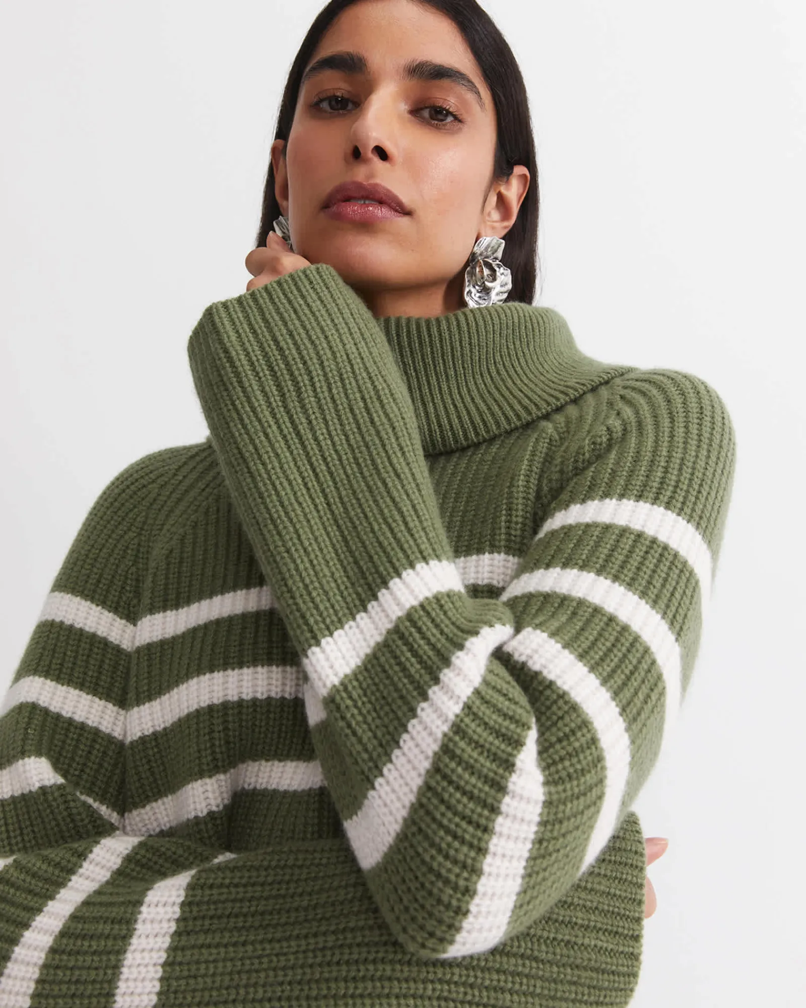 Hot Sportscraft Sunshine Stripe Turtleneck Sweater in Khakiwhite Khaki/white