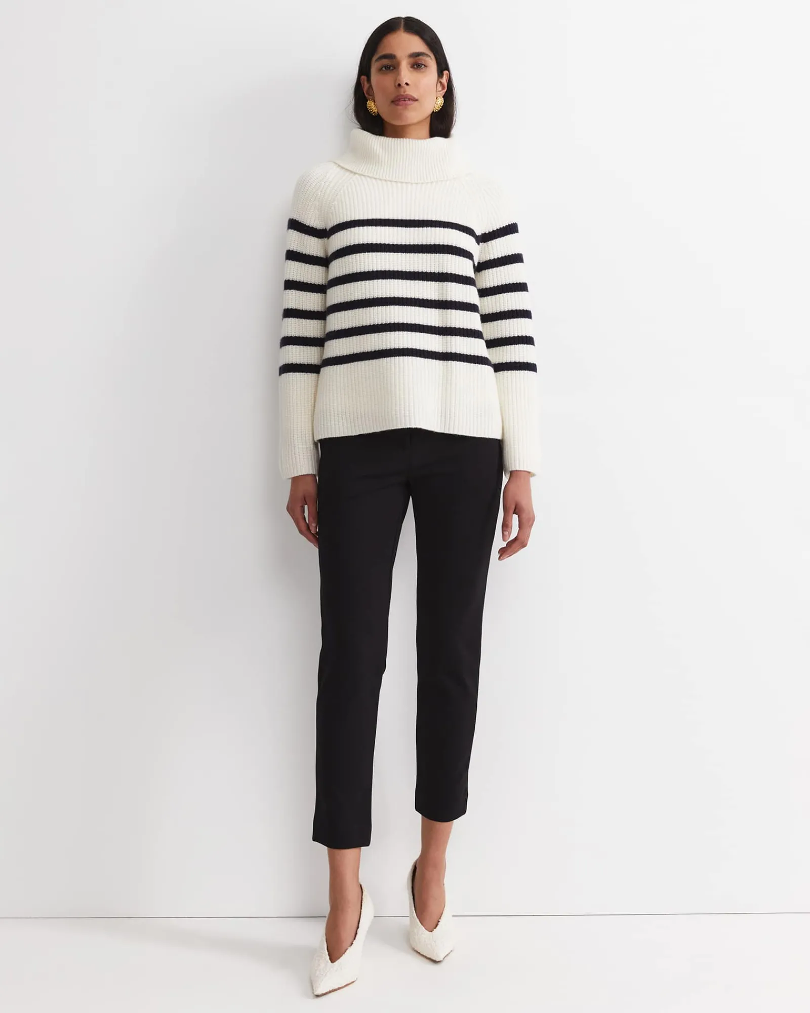 Discount Sportscraft Sunshine Stripe Turtleneck Sweater in Whitenavy White/navy