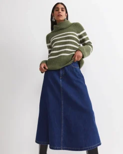 Hot Sportscraft Sunshine Stripe Turtleneck Sweater in Khakiwhite Khaki/white