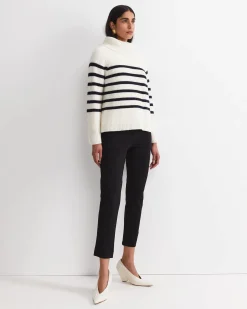 Discount Sportscraft Sunshine Stripe Turtleneck Sweater in Whitenavy White/navy