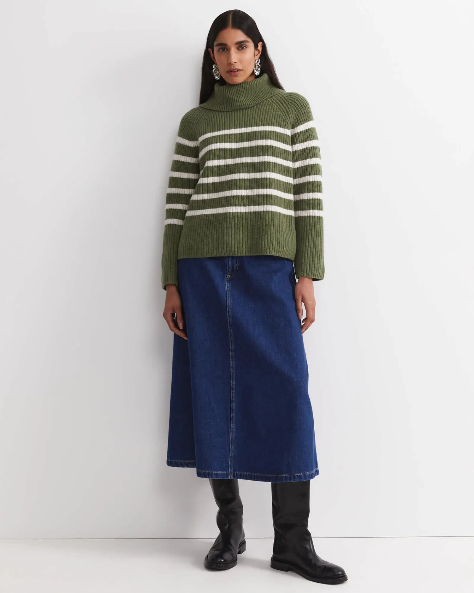Hot Sportscraft Sunshine Stripe Turtleneck Sweater in Khakiwhite Khaki/white