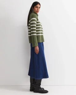 Hot Sportscraft Sunshine Stripe Turtleneck Sweater in Khakiwhite Khaki/white
