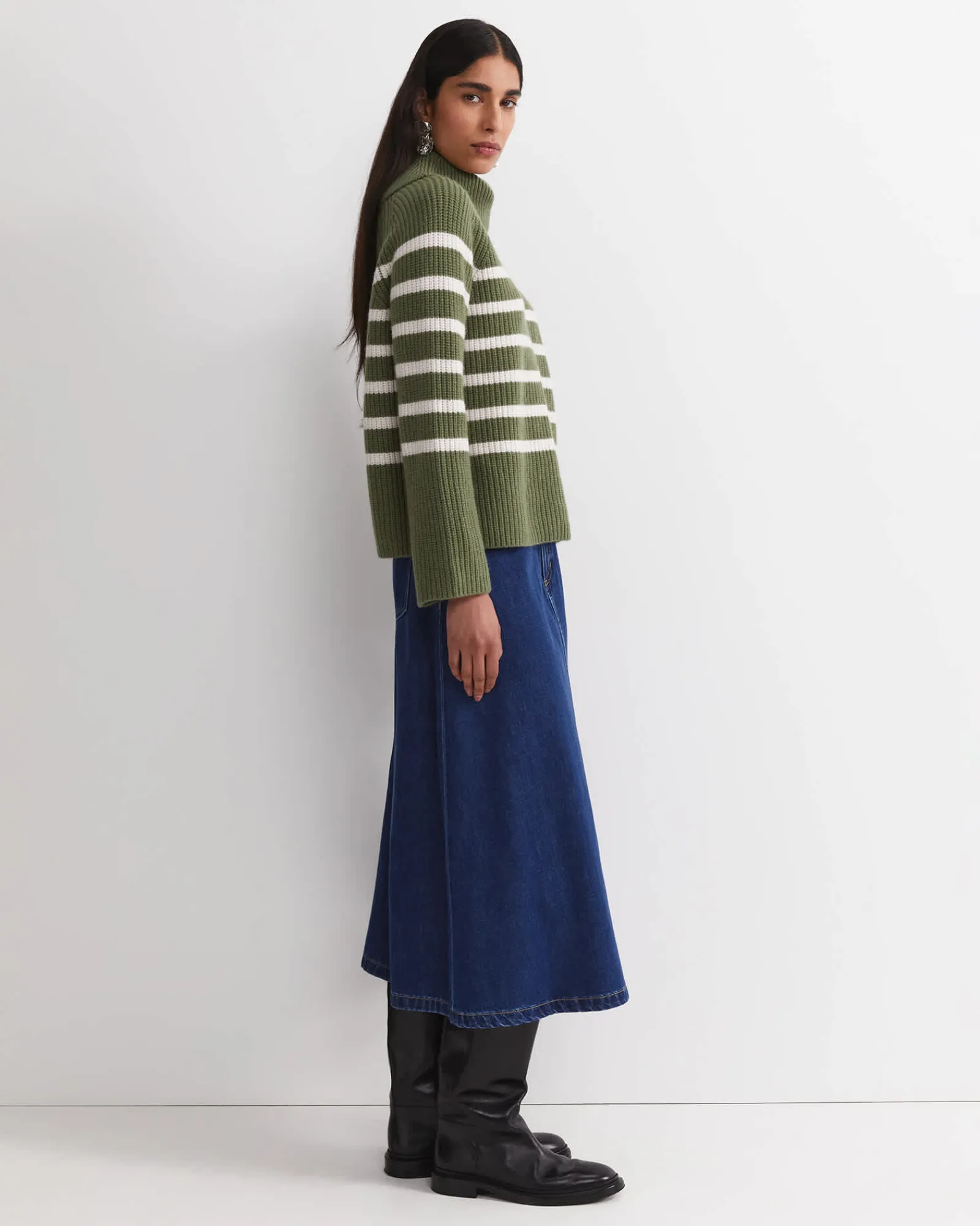 Hot Sportscraft Sunshine Stripe Turtleneck Sweater in Khakiwhite Khaki/white