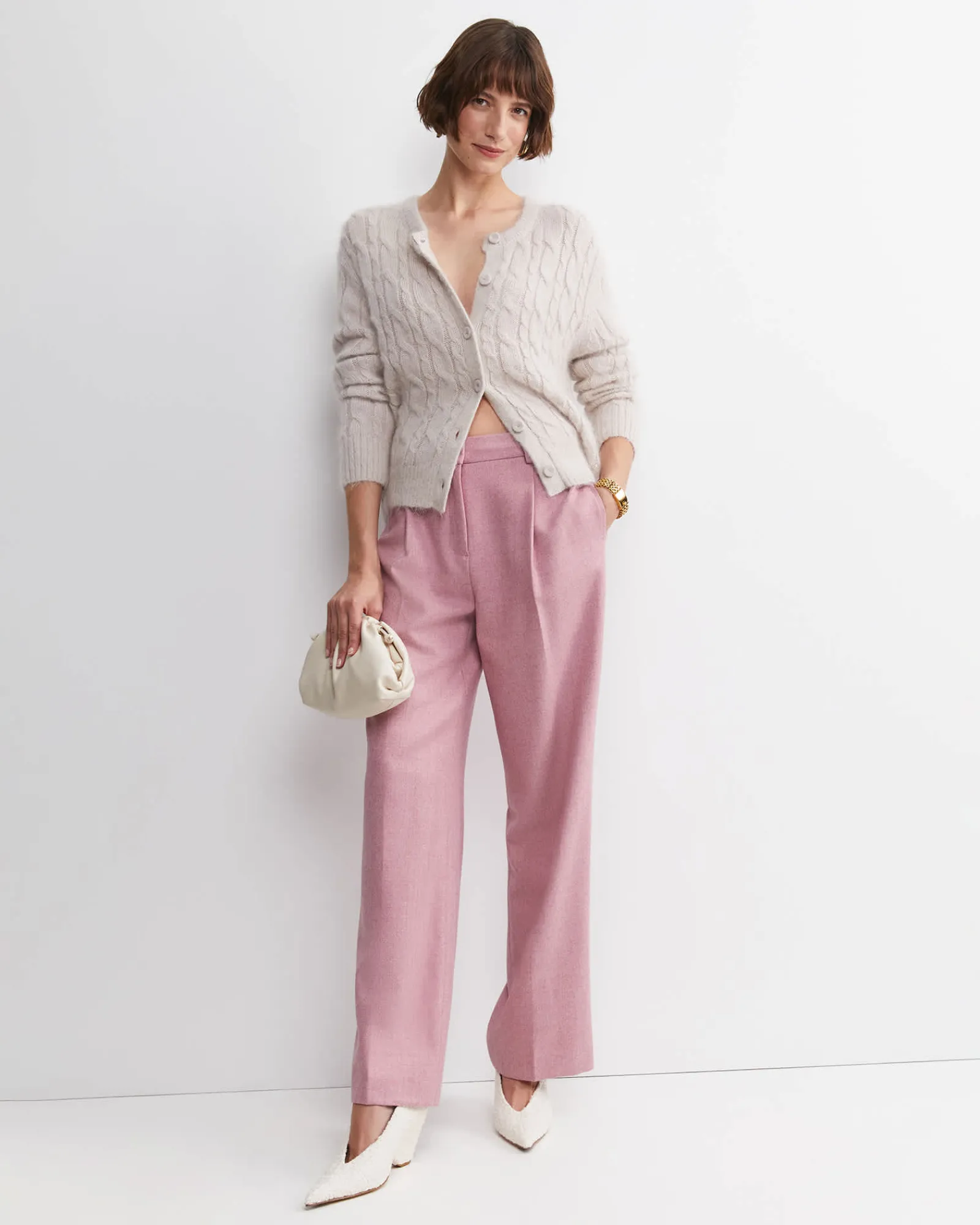Outlet Sportscraft Tatiana Mohair Cable Cardigan in Oatmeal