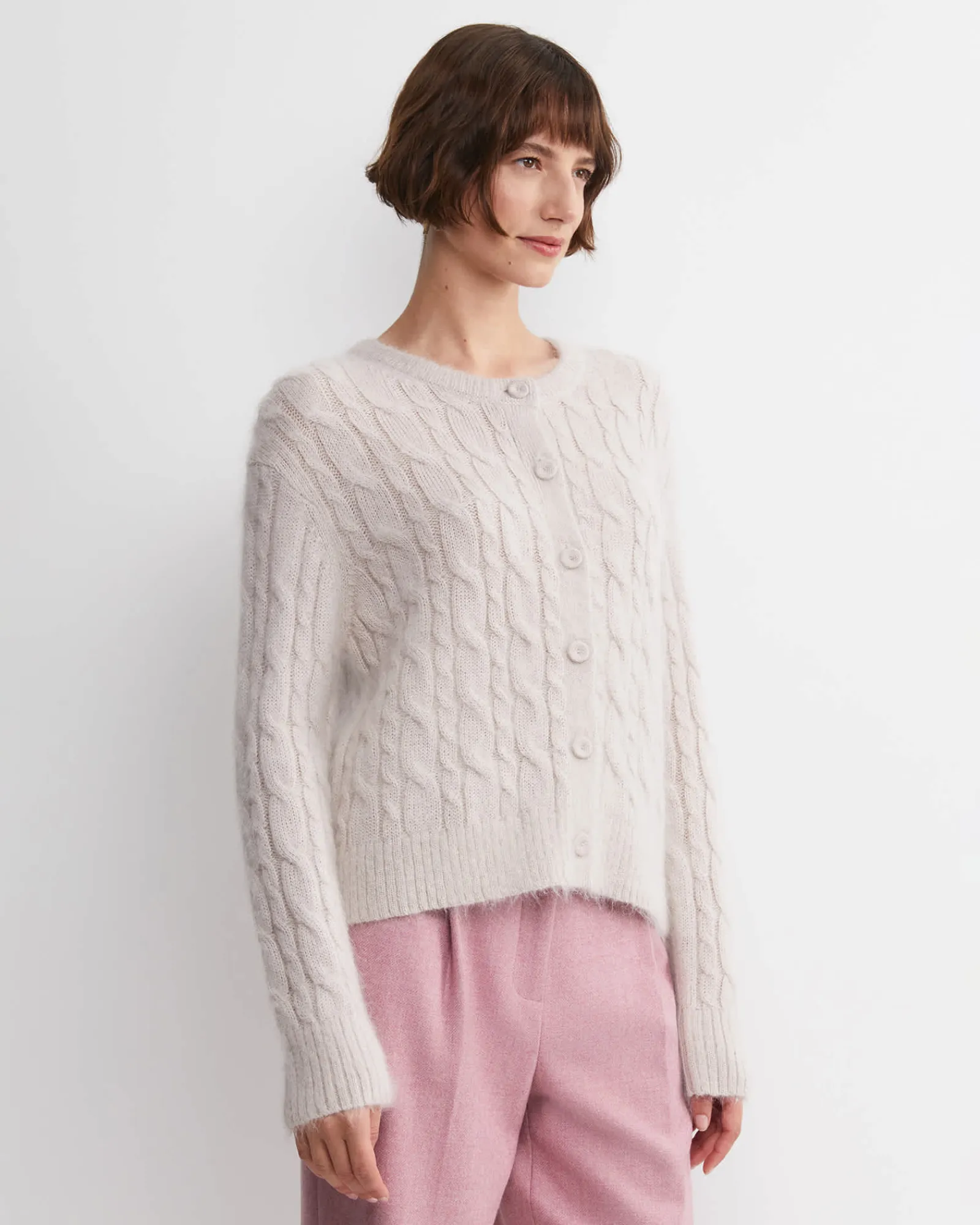 Outlet Sportscraft Tatiana Mohair Cable Cardigan in Oatmeal