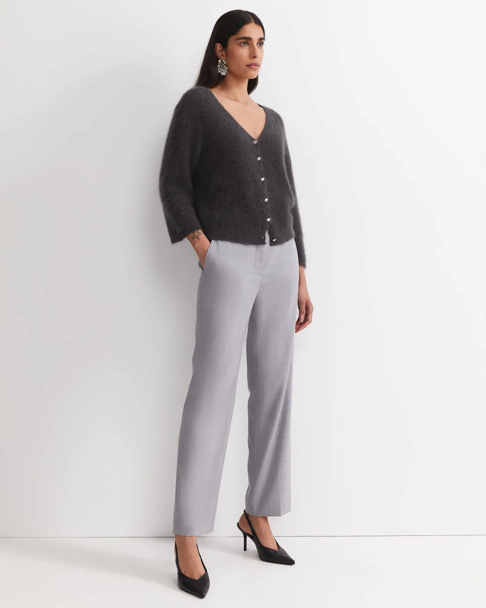 Discount Sportscraft Tatiana Mohair Cropped Cardigan in Charcoal