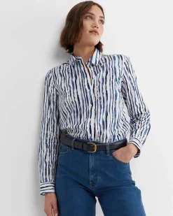 Clearance Sportscraft Tina Stripe Lily Voile Shirt in Navywhite Navy/white