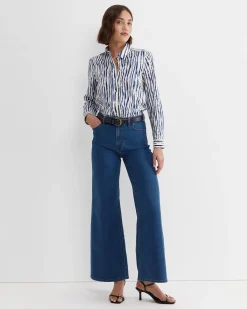 Clearance Sportscraft Tina Stripe Lily Voile Shirt in Navywhite Navy/white