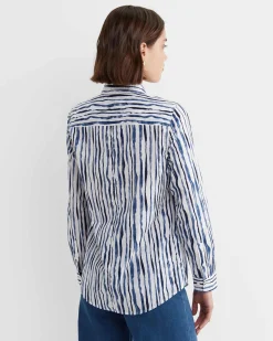 Clearance Sportscraft Tina Stripe Lily Voile Shirt in Navywhite Navy/white