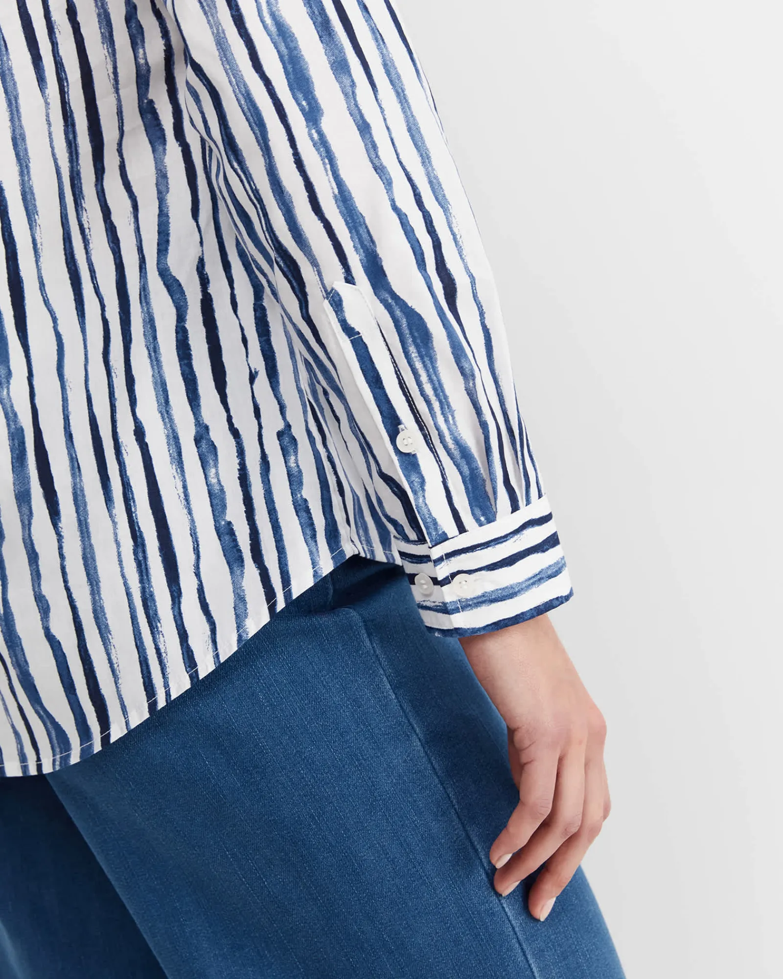 Clearance Sportscraft Tina Stripe Lily Voile Shirt in Navywhite Navy/white