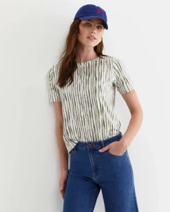 Discount Sportscraft Tina Stripe Mercerised Tee in Whitekhaki White/khaki
